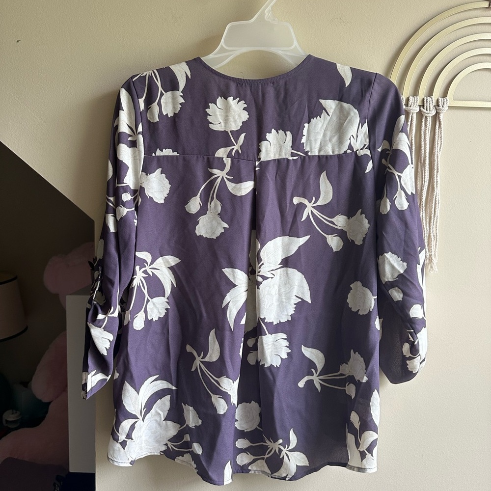West Kei Purple and White Wrap Blouse 3/4 Sleeve - Picture 7 of 7